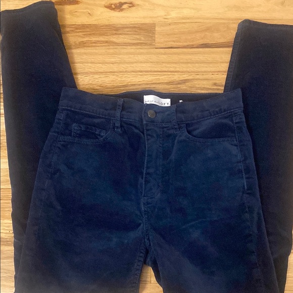 LOFT Navy Blue Velvet Tapered Leg Pants - Picture 1 of 4